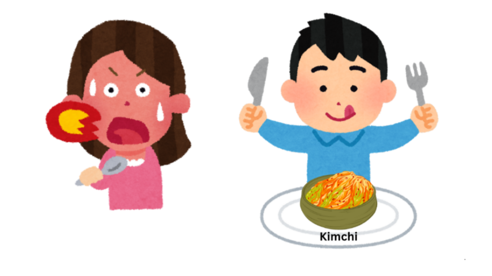 Girl reacting to hot food (flame coming from mouth)
Boy about to enjoy a spicy noodle dish