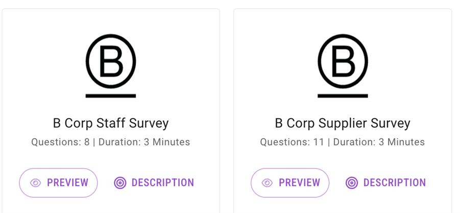 Two images showing B Corp Supplier Survey